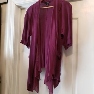 Women's Open Front Flowing, Light-weight, Short Sleeve Cardigan in Rich Purple